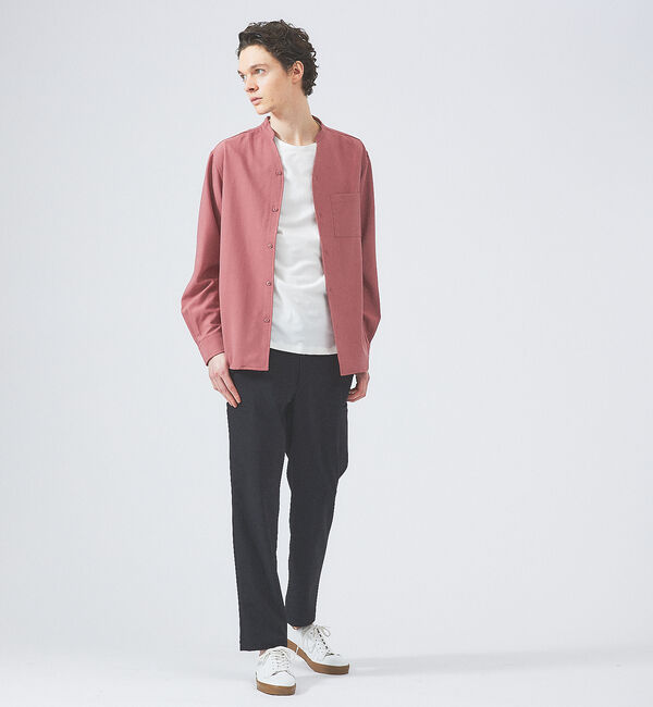 ABAHOUSE「【定番】ストレッチ ノーカラー Vネック シャツ」|シャツ・ブラウス|