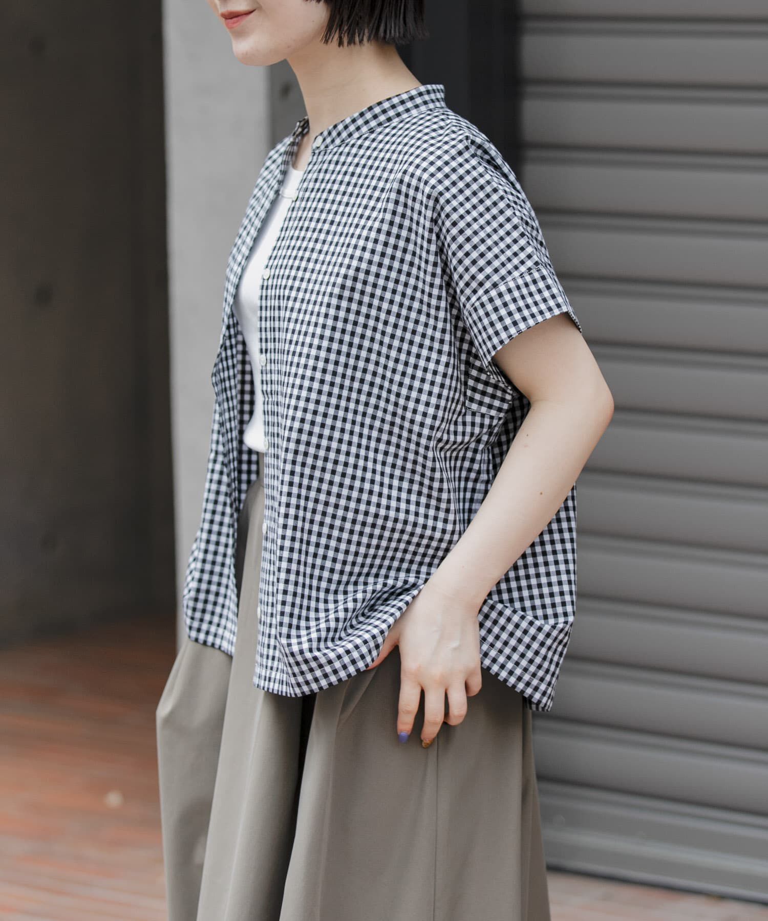 URBAN RESEARCH DOORS「FORK&SPOON　バンドカラーワイドシャツ」|シャツ・ブラウス|