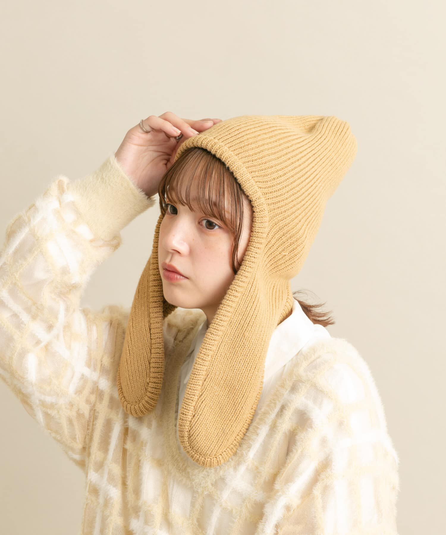  「ロングイヤーフラップニットキャップ」|ニット帽|