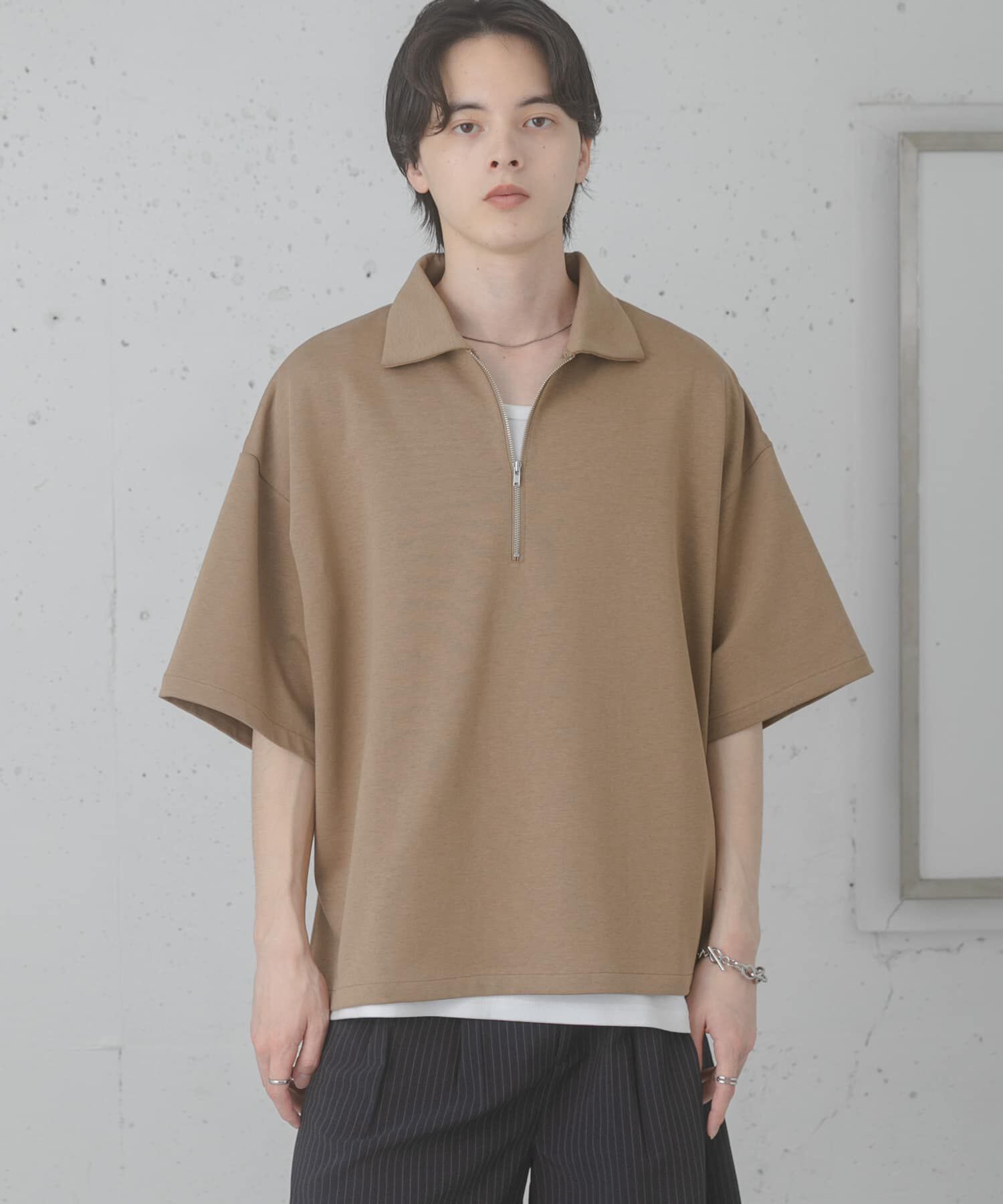 SENSE OF PLACE by URBAN RESEARCH「ダンボールポンチハーフジップショートスリーブTシャツ」|Tシャツ・カットソー|