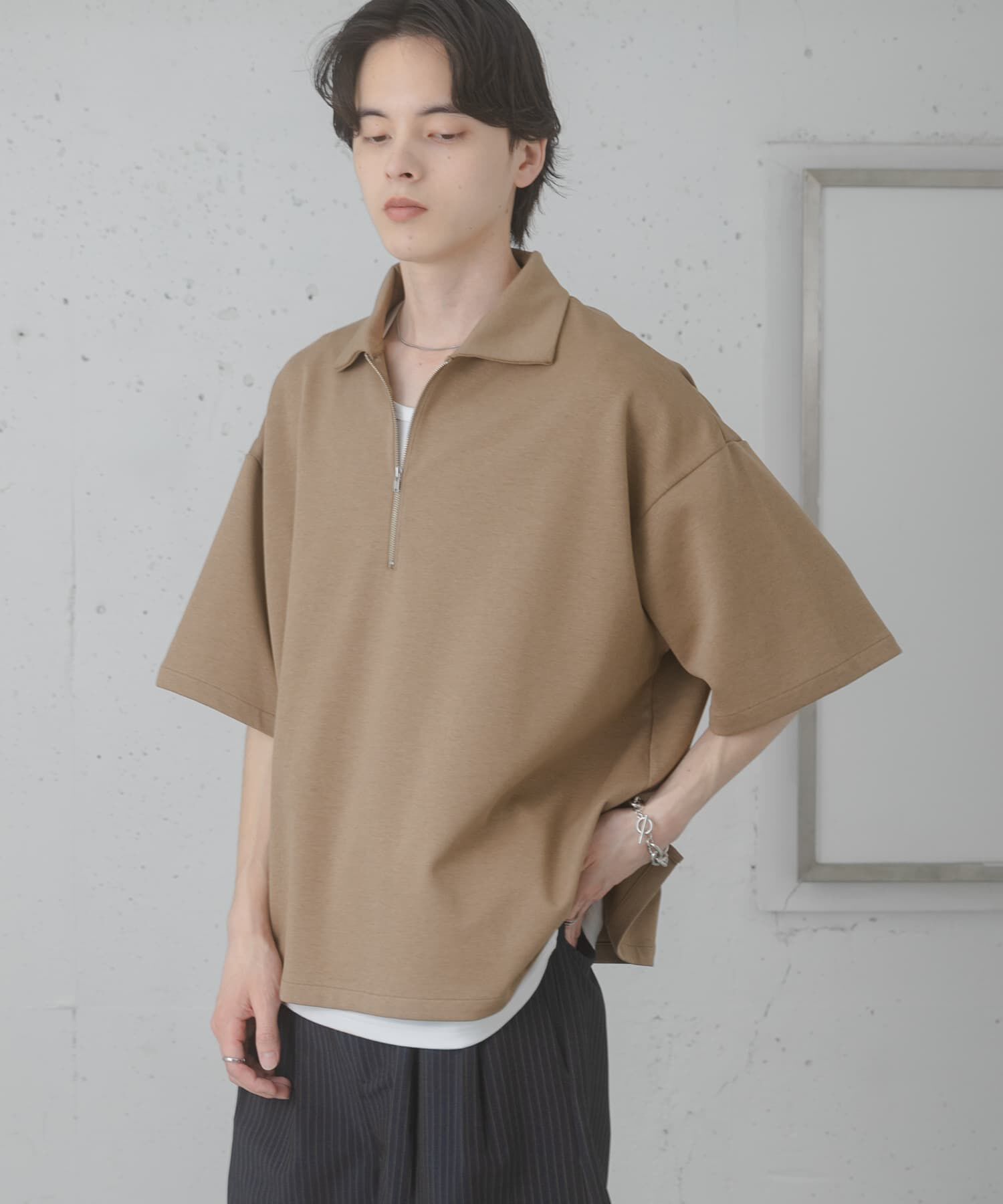SENSE OF PLACE by URBAN RESEARCH「ダンボールポンチハーフジップショートスリーブTシャツ」|Tシャツ・カットソー|