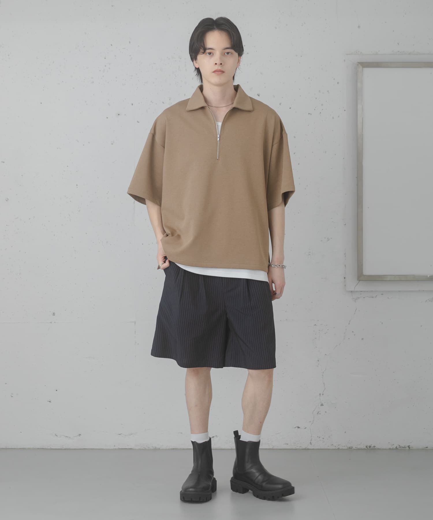 SENSE OF PLACE by URBAN RESEARCH「ダンボールポンチハーフジップショートスリーブTシャツ」|Tシャツ・カットソー|