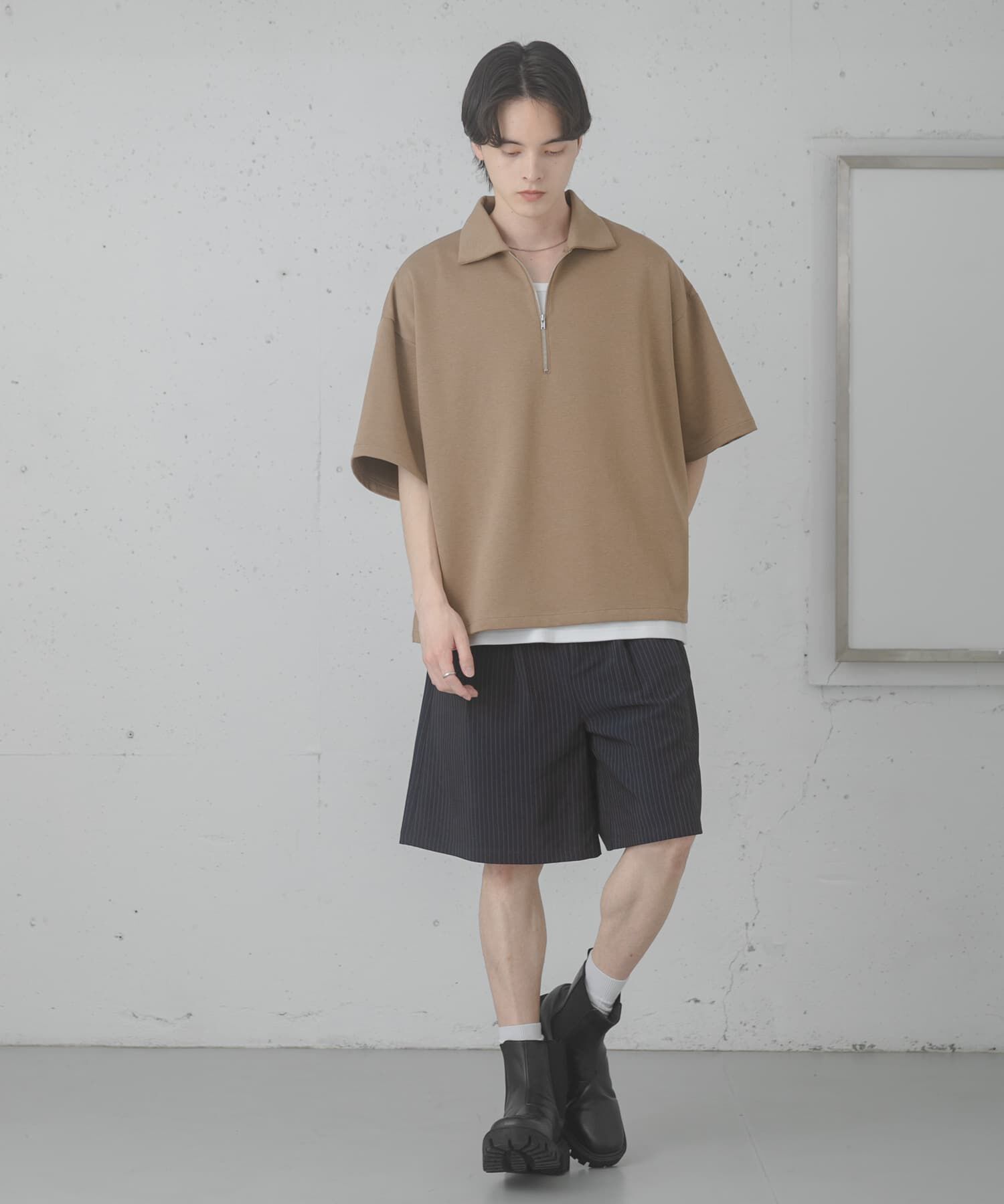 SENSE OF PLACE by URBAN RESEARCH「ダンボールポンチハーフジップショートスリーブTシャツ」|Tシャツ・カットソー|