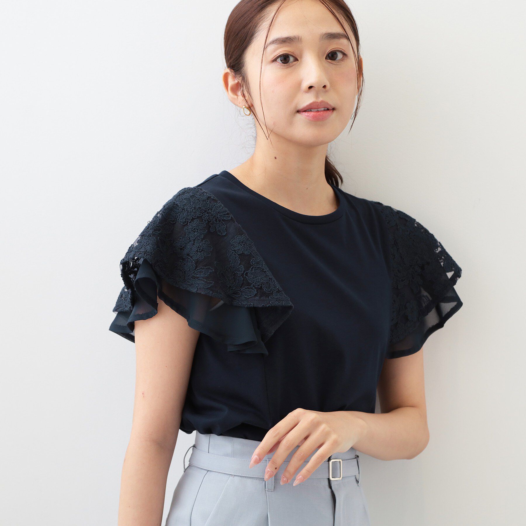 index「レースフレアスリーブトップス【接触冷感／UVケア／洗濯機OK】」|Tシャツ・カットソー|