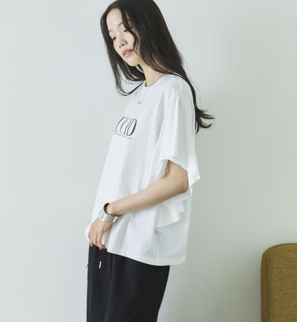 Doux archives「袖フリルプリントＴシャツ」|Tシャツ・カットソー|