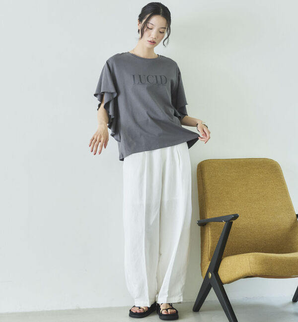 Doux archives「袖フリルプリントＴシャツ」|Tシャツ・カットソー|