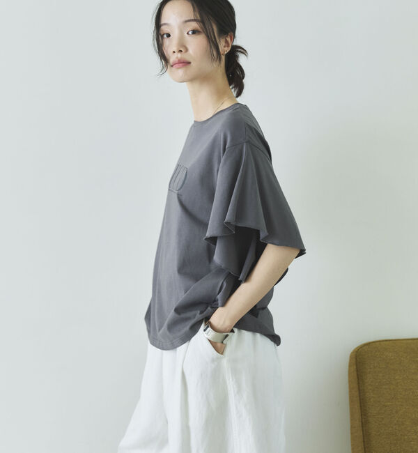 Doux archives「袖フリルプリントＴシャツ」|Tシャツ・カットソー|