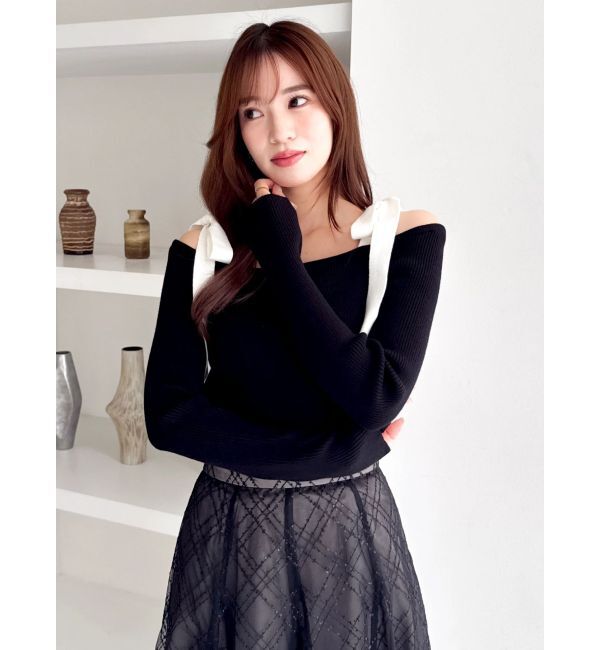 dazzlin「【WEB限定】ショルダーリボンニットトップス」|ニット・セーター|ミックス