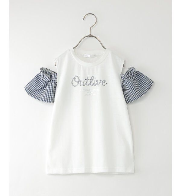 ikka kids「袖チェックロープロゴプリントTシャツ（120~160cm）」|Tシャツ・カットソー|オフホワイト