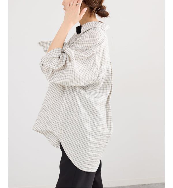 IENA「《セットアップ対応》フレンチリネンチェックレギュラーカラーシャツ」|シャツ・ブラウス|