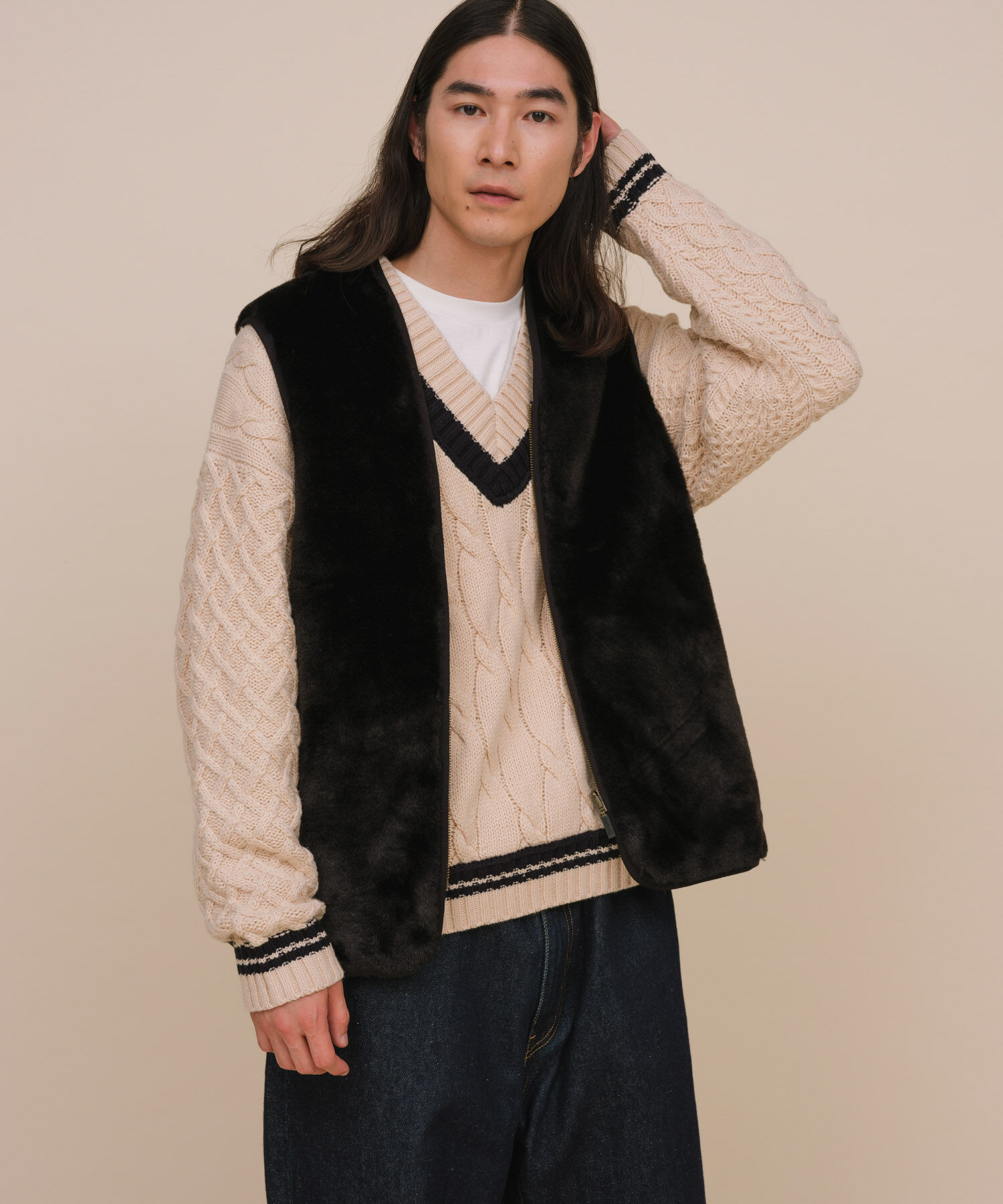 ADAM ET ROPE'「《別注》【Barbour】リバーシブル フロントジップ ファーライナー ベスト / ロイヤルワラント / ユニセック」|その他|ブラック(01)