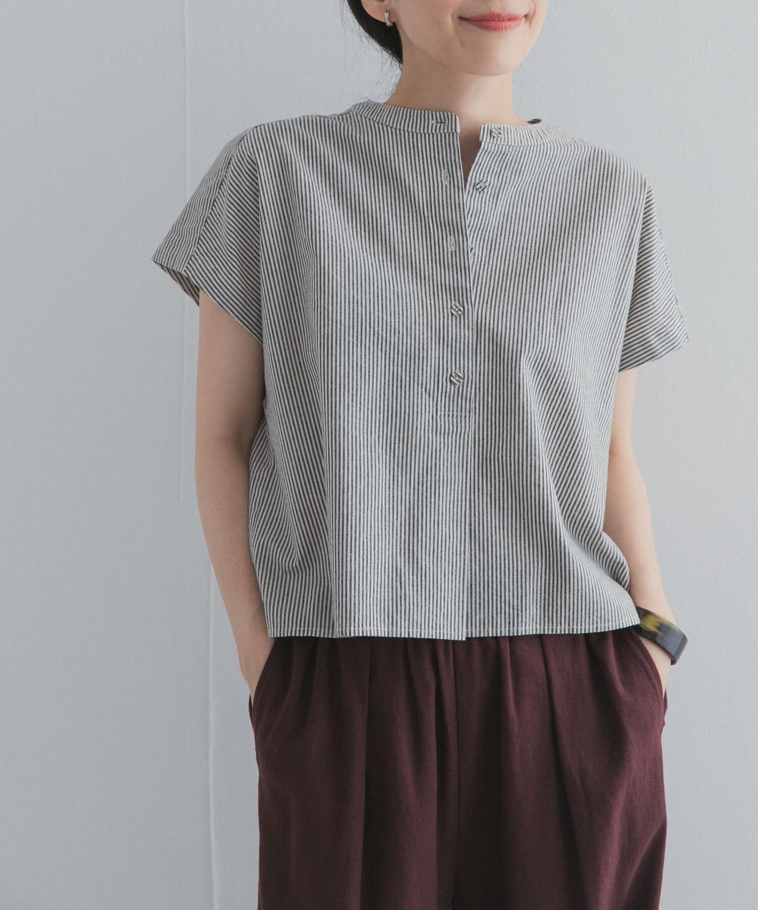 URBAN RESEARCH DOORS「ストライプクロップドブラウス」|シャツ・ブラウス|
