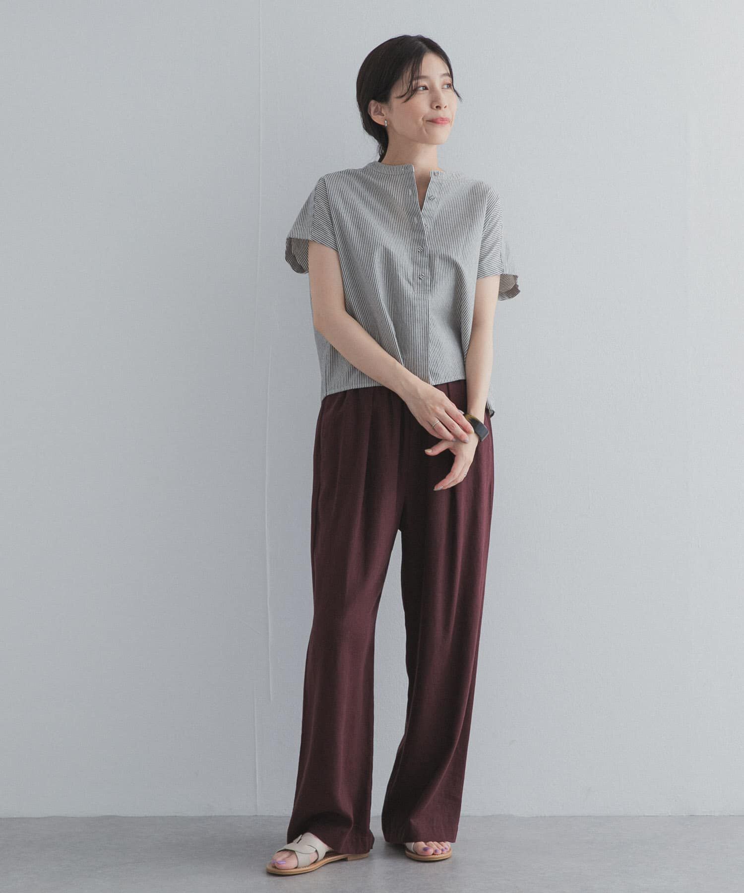 URBAN RESEARCH DOORS「ストライプクロップドブラウス」|シャツ・ブラウス|