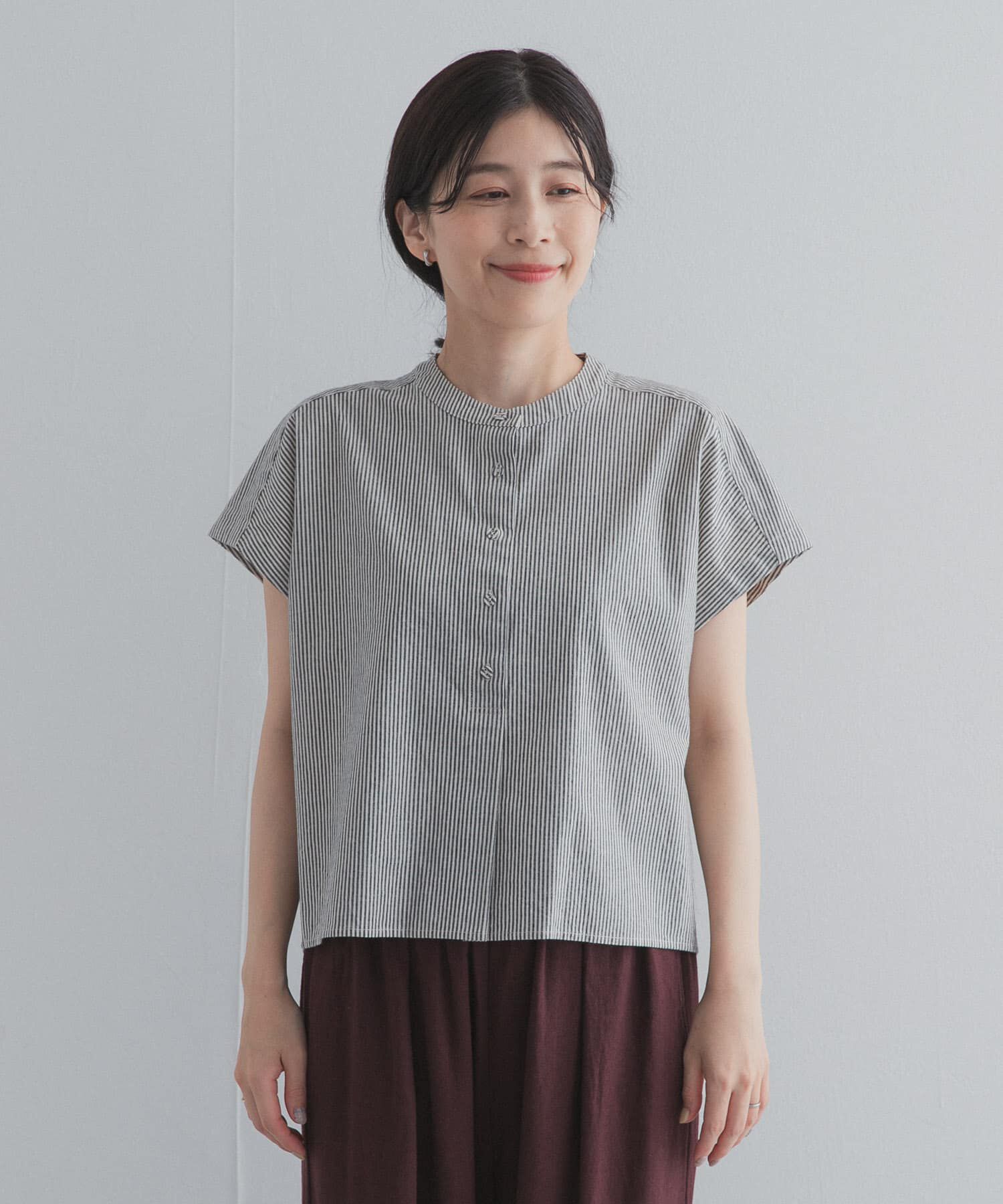 URBAN RESEARCH DOORS「ストライプクロップドブラウス」|シャツ・ブラウス|