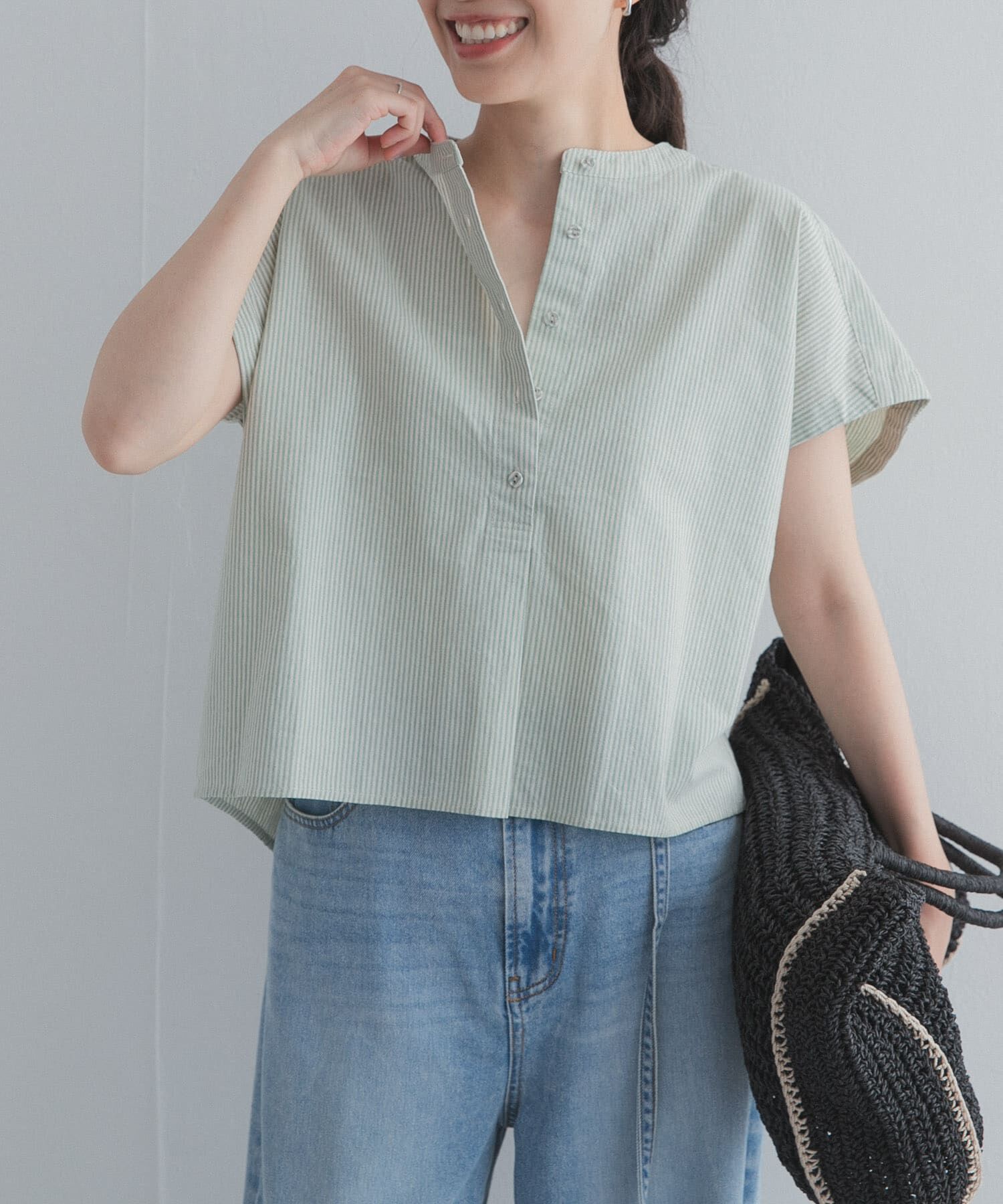 URBAN RESEARCH DOORS「ストライプクロップドブラウス」|シャツ・ブラウス|ミント