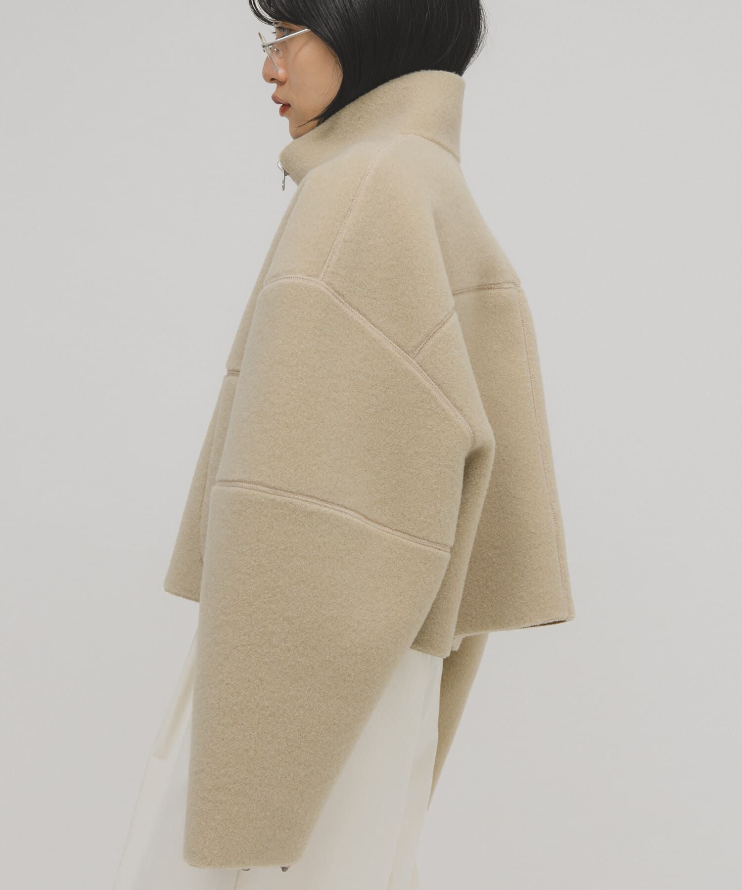  「リバーシブルボアジャケット」|ノーカラーコート|ベージュ