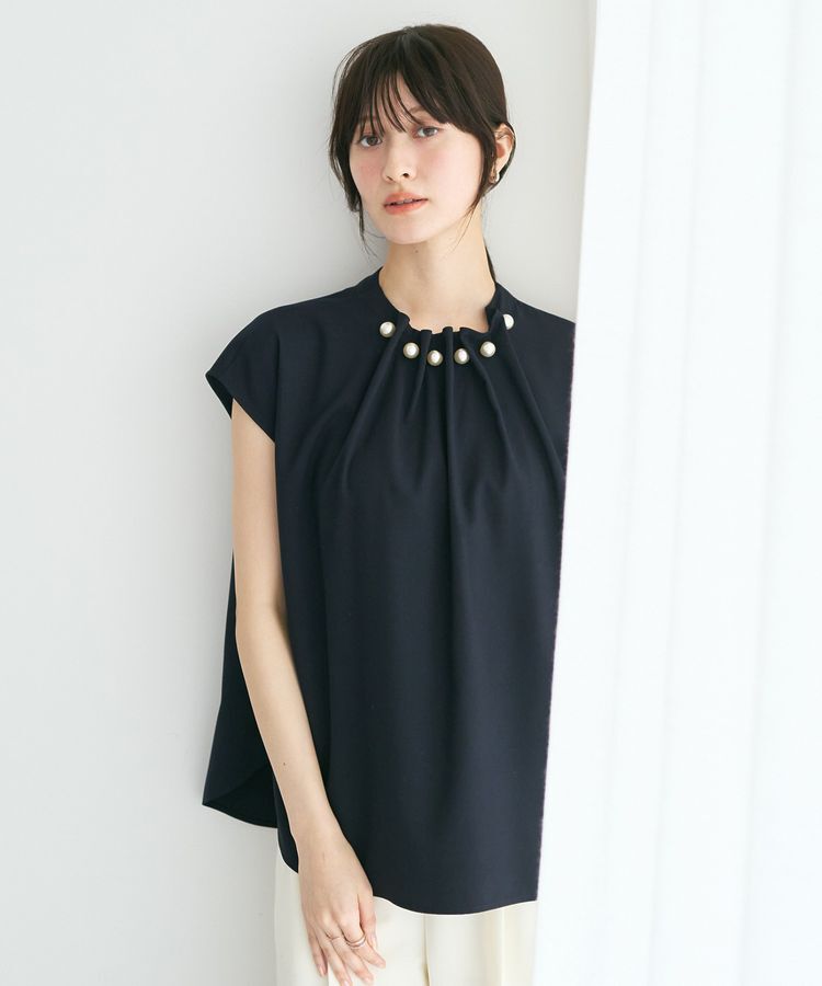 YECCA VECCA「【予約】パールタックフレンチスリーブブラウス」|シャツ・ブラウス|Dark Navy