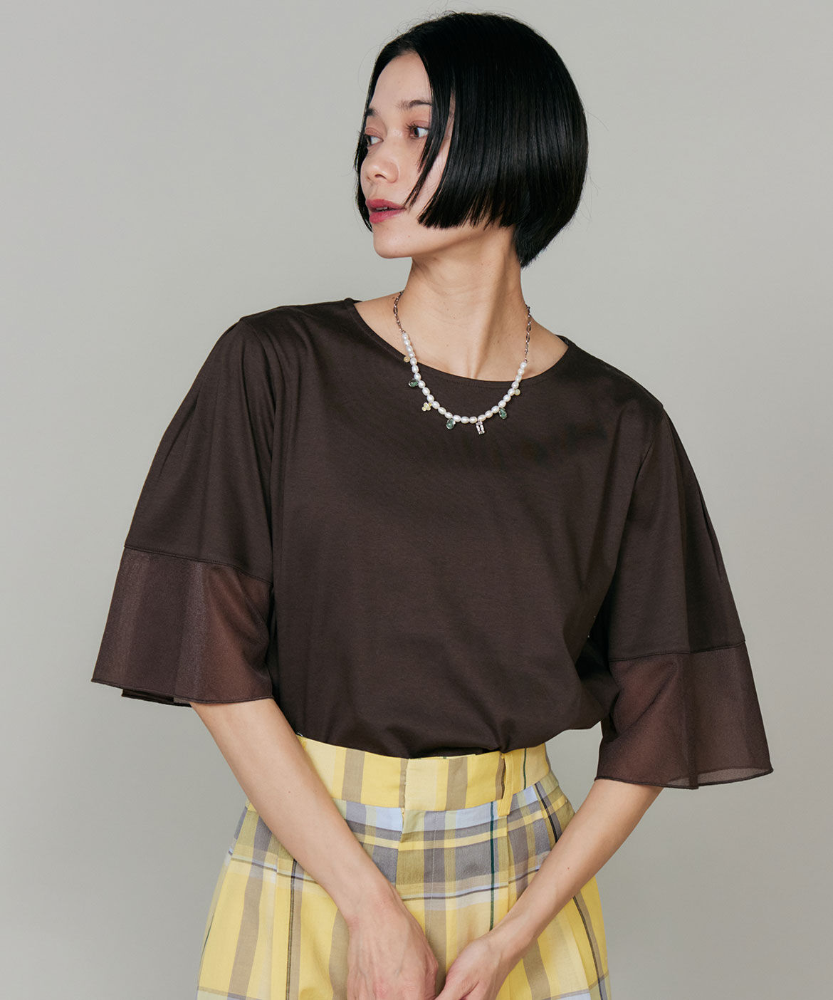 INED「袖シアープルオーバーカットソー」|Tシャツ・カットソー|