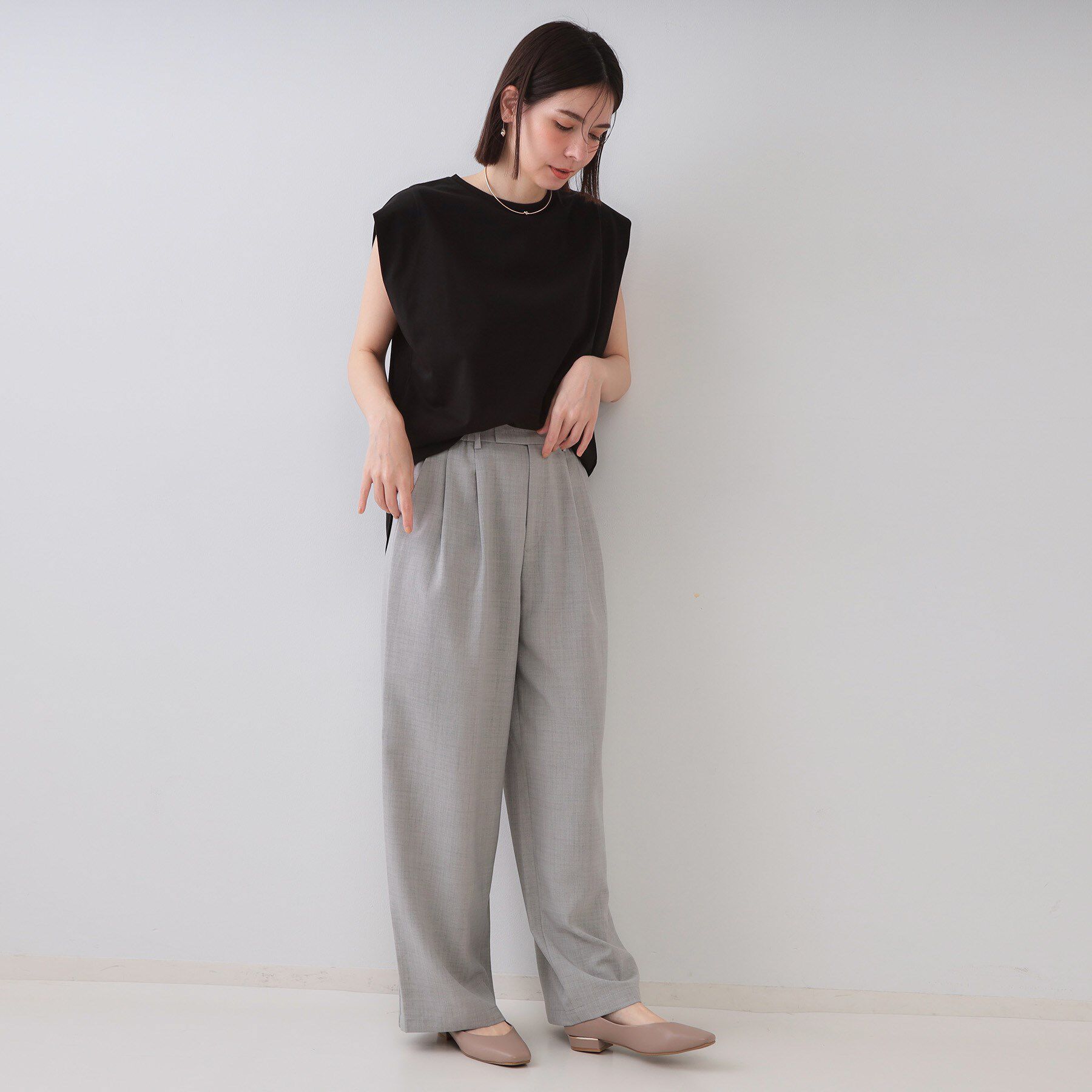 OPAQUE.CLIP「リネンライクタックワイドパンツ【洗濯機洗い可】」|その他|
