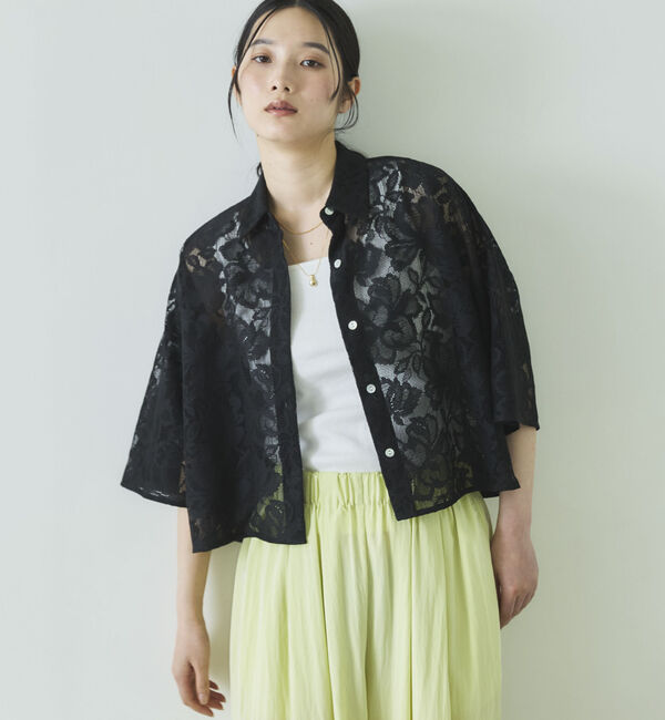 Doux archives「クロシェ風レース半袖シャツ」|シャツ・ブラウス|BLACK
