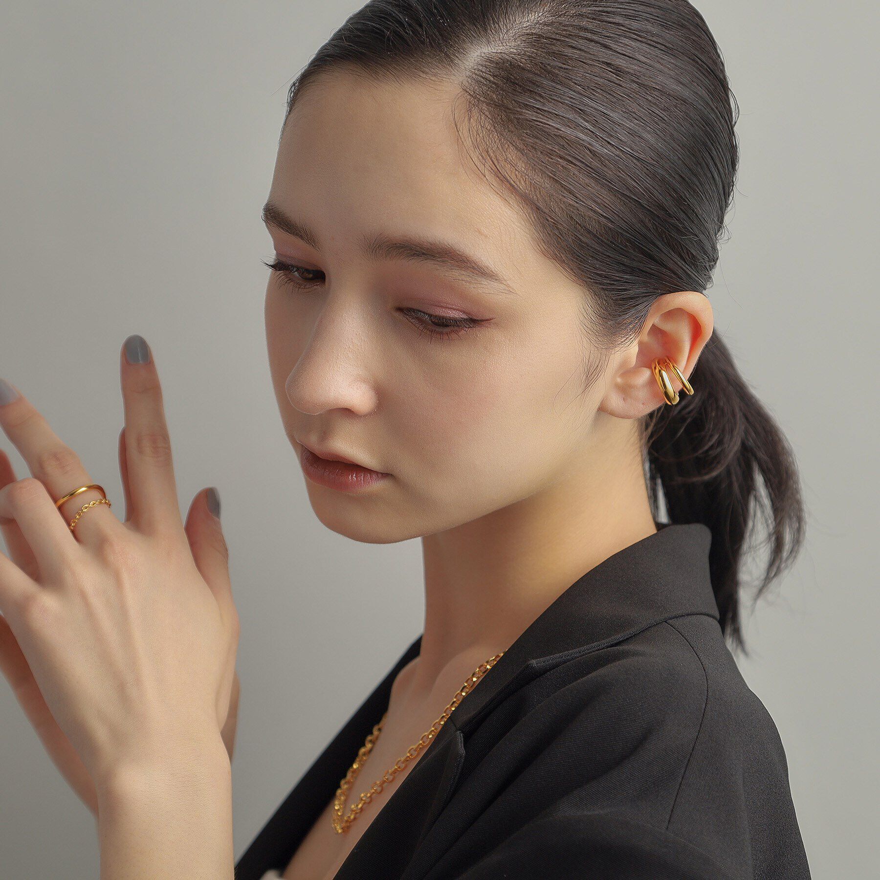 COCOSHNIK ONKITSCH「シルバー ダブルプランプ イヤーカフ GP」|イヤーカフ|