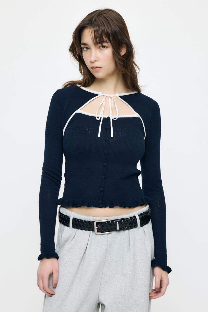 MOUSSY「BOW DESIGN LAYERED ニット」|ニット・セーター|NVY