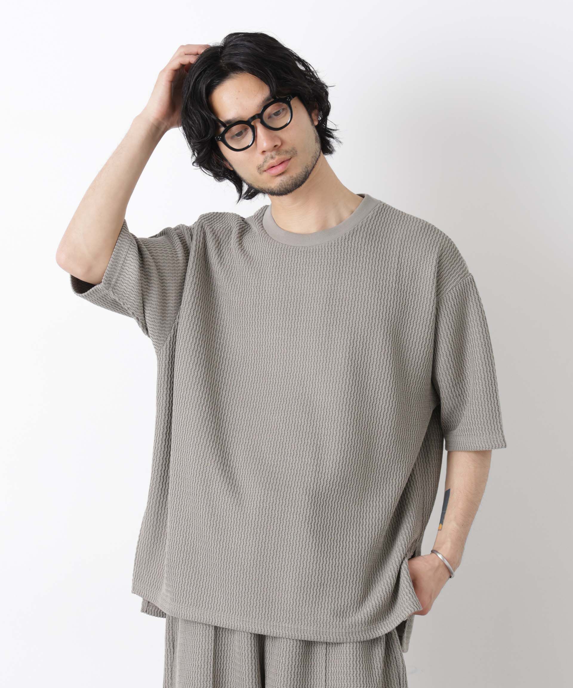 nano･universe「ジャガードニットソーTシャツ 半袖（セットアップ可）」|Tシャツ・カットソー|