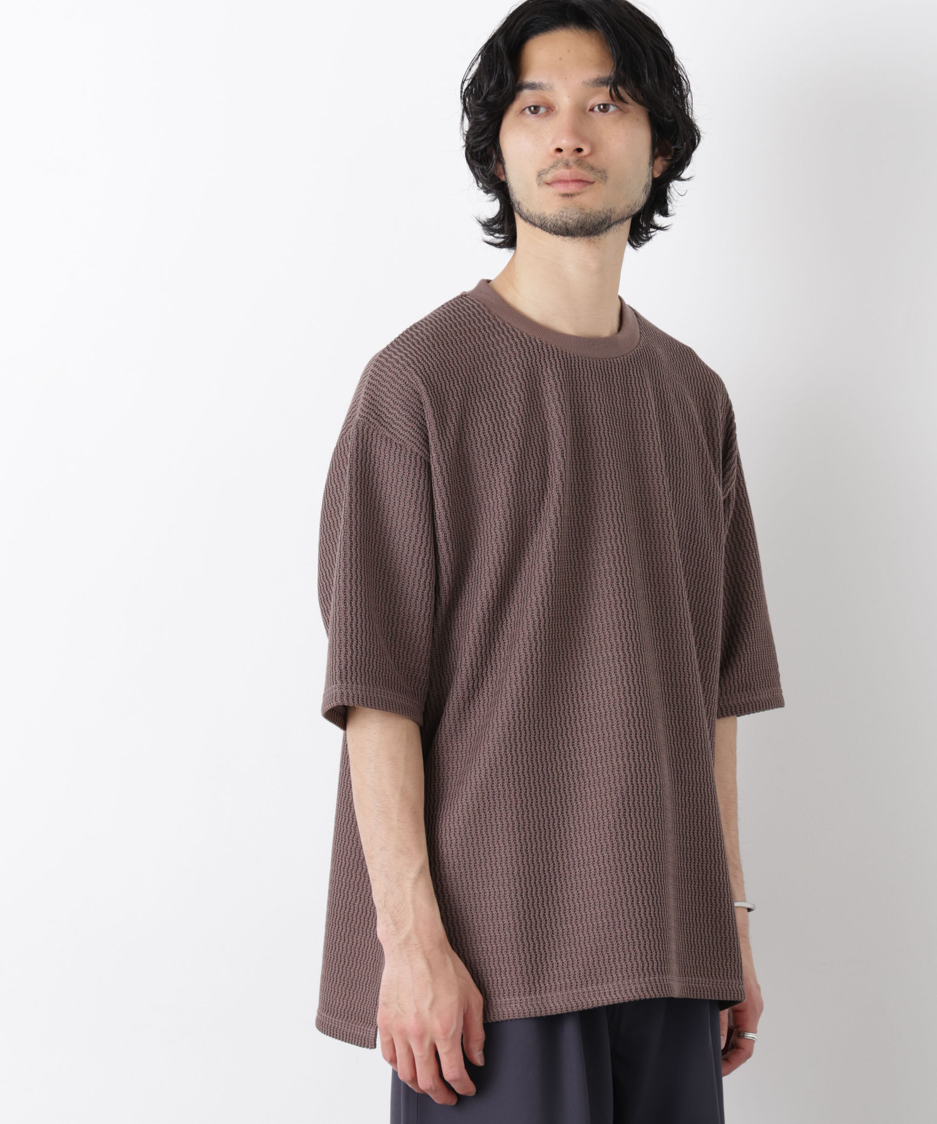 nano･universe「ジャガードニットソーTシャツ 半袖（セットアップ可）」|Tシャツ・カットソー|
