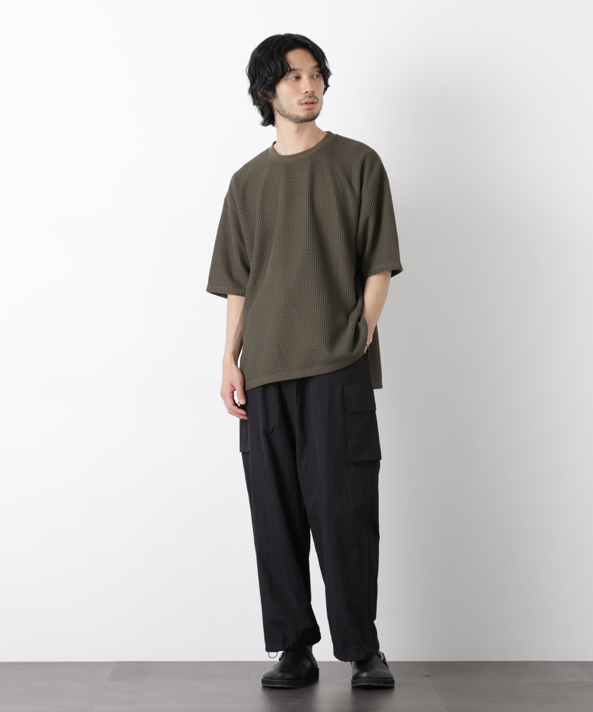 nano･universe「ジャガードニットソーTシャツ 半袖（セットアップ可）」|Tシャツ・カットソー|