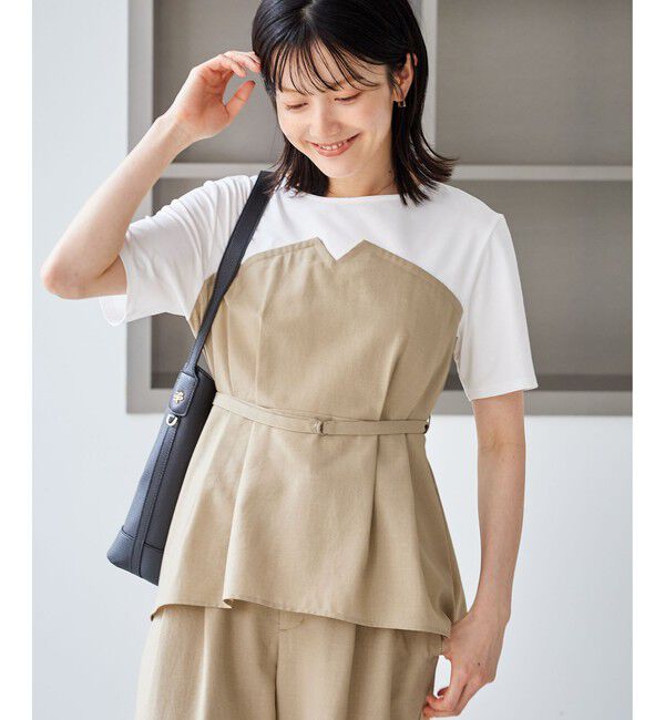 Rope&rsquo;Picnic「【ちゃんと+かわいい保証】エアリーリネンライク ドッキングカットトップス/UVケア」|Tシャツ・カットソー|
