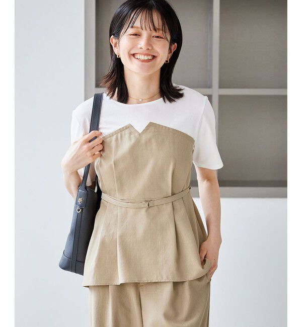 Rope&rsquo;Picnic「【ちゃんと+かわいい保証】エアリーリネンライク ドッキングカットトップス/UVケア」|Tシャツ・カットソー|
