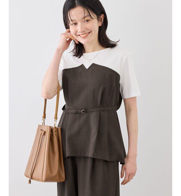 Rope&rsquo;Picnic「【ちゃんと+かわいい保証】エアリーリネンライク ドッキングカットトップス/UVケア」|Tシャツ・カットソー|