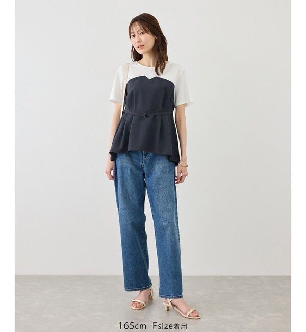 Rope&rsquo;Picnic「【ちゃんと+かわいい保証】エアリーリネンライク ドッキングカットトップス/UVケア」|Tシャツ・カットソー|