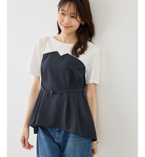 Rope&rsquo;Picnic「【ちゃんと+かわいい保証】エアリーリネンライク ドッキングカットトップス/UVケア」|Tシャツ・カットソー|