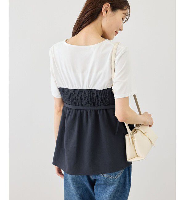 Rope&rsquo;Picnic「【ちゃんと+かわいい保証】エアリーリネンライク ドッキングカットトップス/UVケア」|Tシャツ・カットソー|