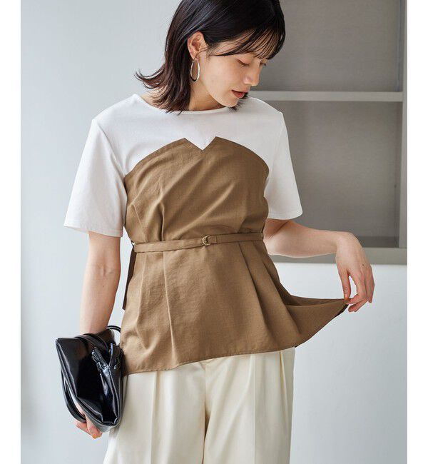 Rope&rsquo;Picnic「【ちゃんと+かわいい保証】エアリーリネンライク ドッキングカットトップス/UVケア」|Tシャツ・カットソー|