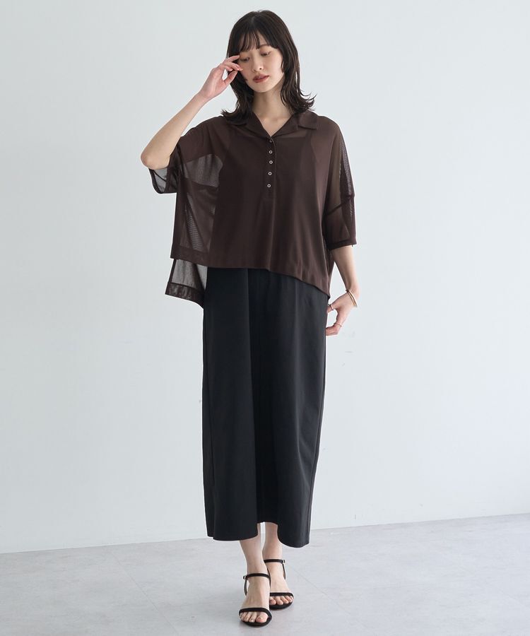 YECCA VECCA「【2点SET】シアーポロシャツ&times;キャミワンピース」|ワンピース|Brown