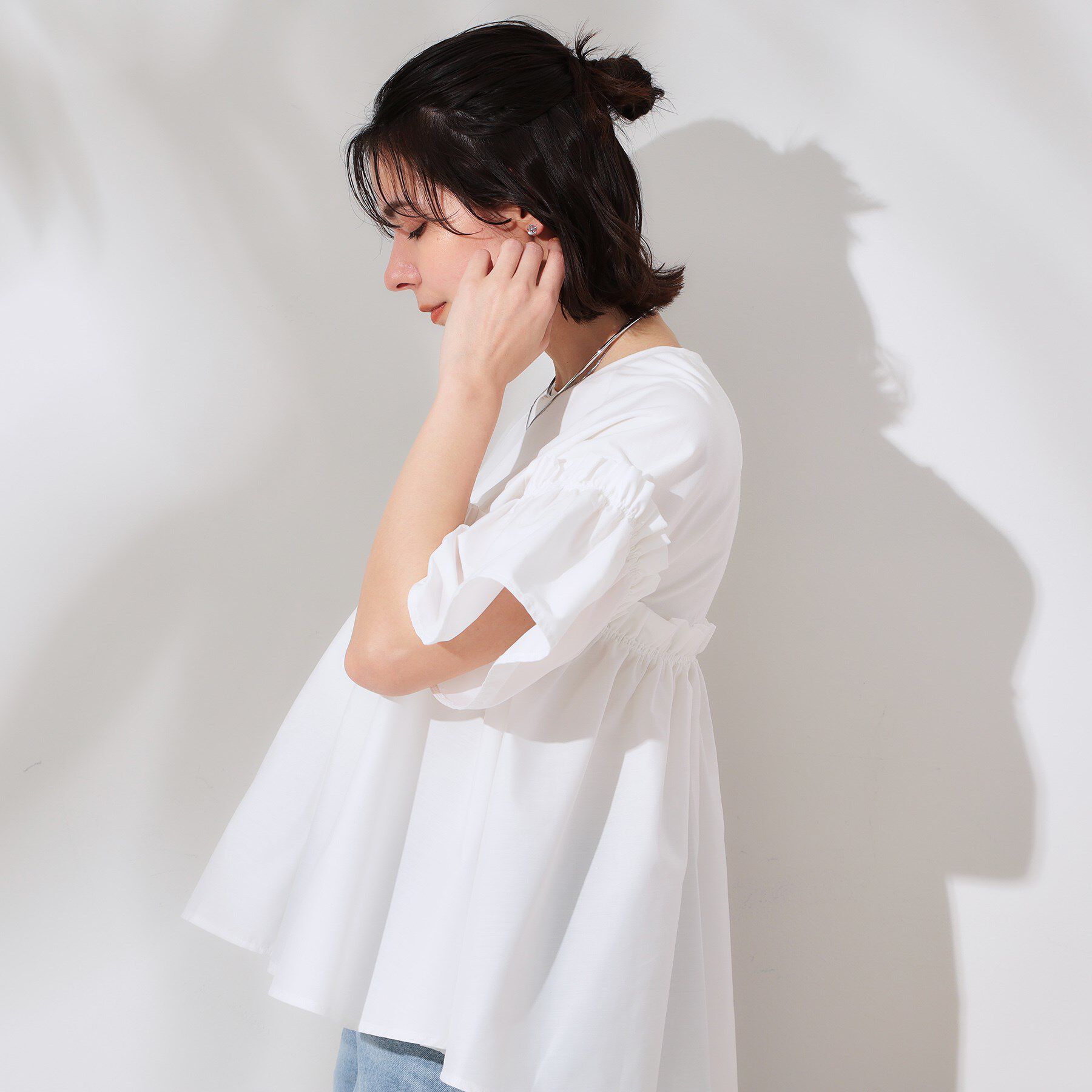 OPAQUE.CLIP「ギャザーフリルドッキングカットソー【洗濯機洗い可】」|Tシャツ・カットソー|