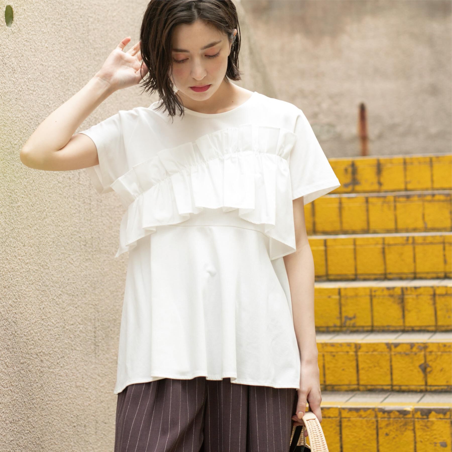 OPAQUE.CLIP「フリルドッキングペプラムトップス【接触冷感／洗濯機洗い可】」|Tシャツ・カットソー|