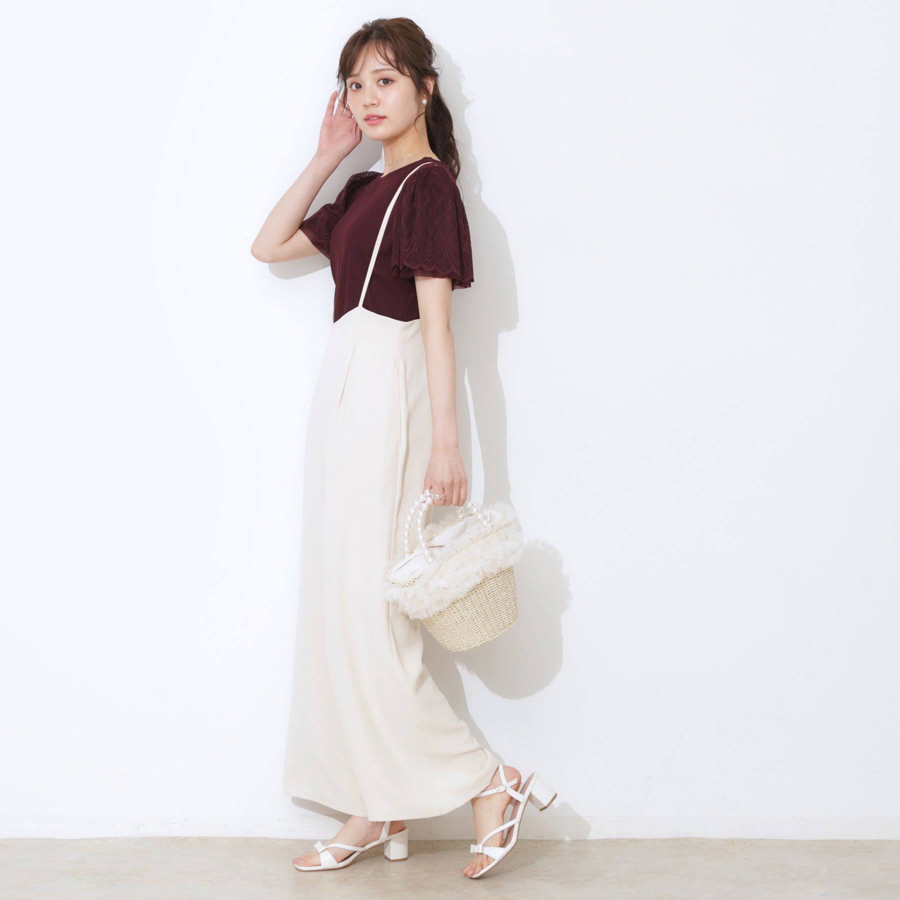 Couture broach「【二の腕カバー・通勤】レース袖テレコトップス」|Tシャツ・カットソー|