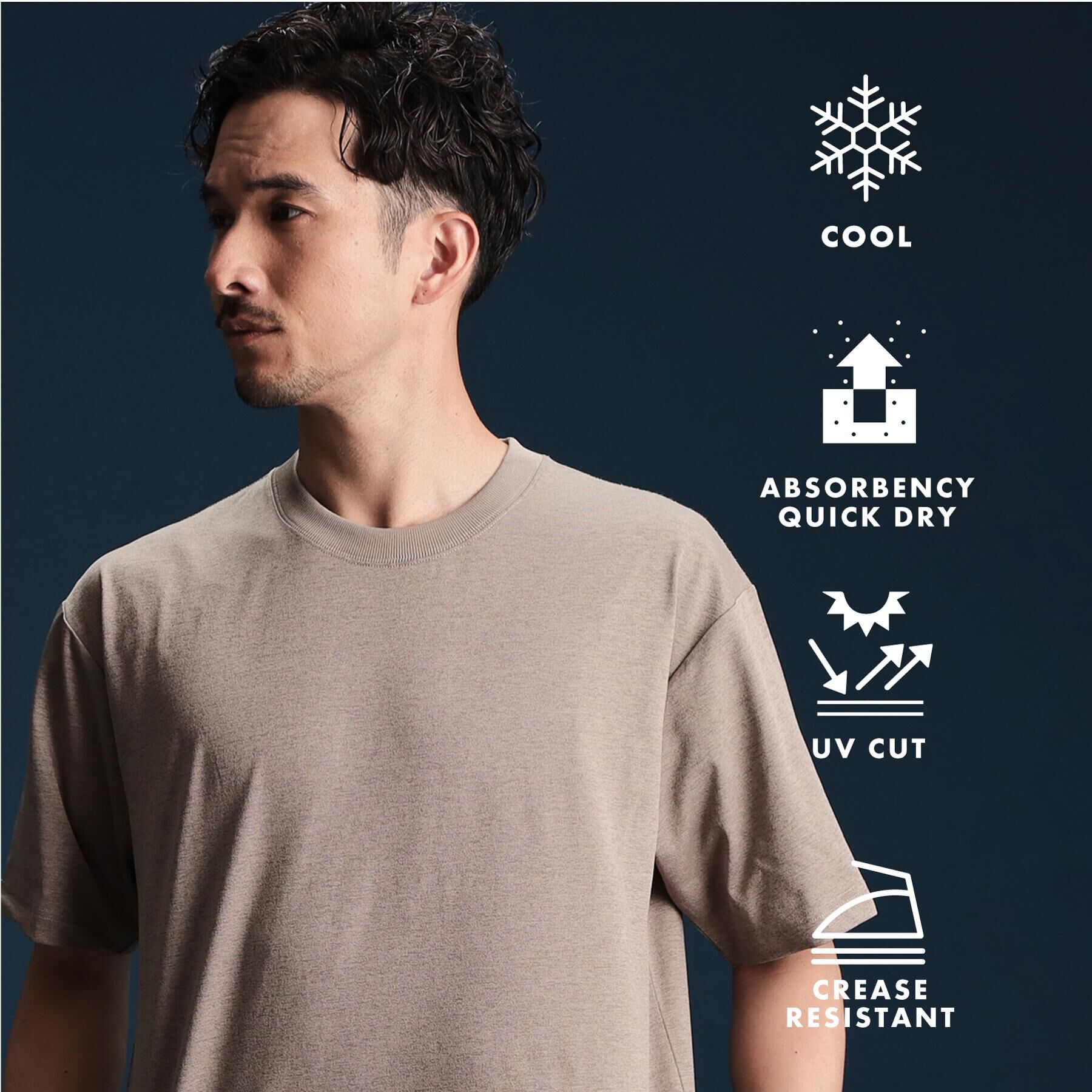 THE SHOP TK「PERFECTEE/パーフェクティー　接触冷感/吸水速乾/UVカット/防シワ/洗濯機OK」|Tシャツ・カットソー|ベージュ(052)