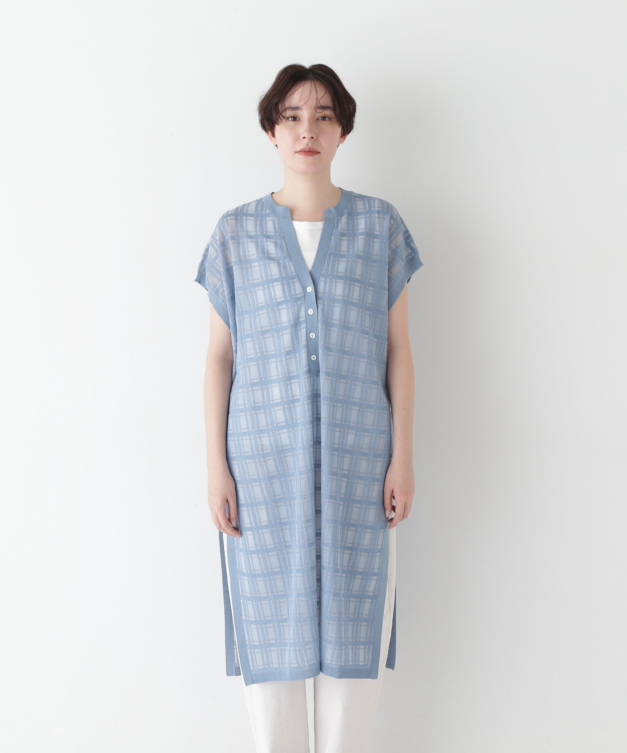  「◆【ウォッシャブル】【WEB・一部店舗限定】シアーチェックニットワンピース」|ワンピース|