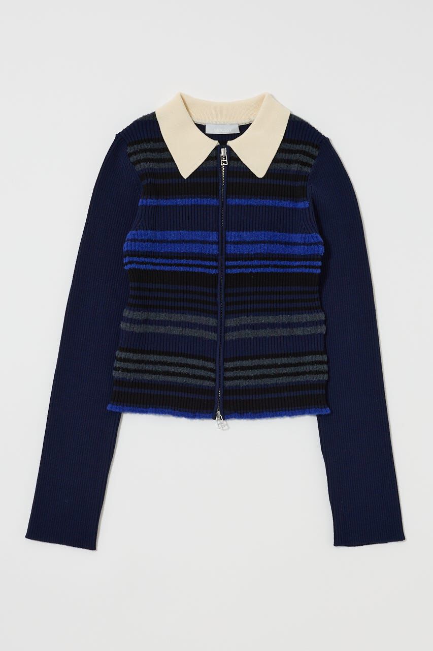 MOUSSY「STRIPE ZIP UP KNIT シャツ」|シャツ・ブラウス|NVY