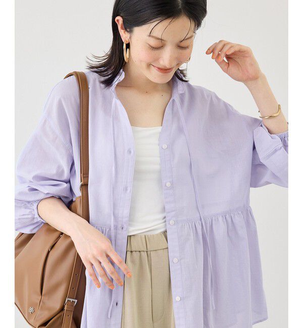 Rope&rsquo;Picnic「お着軽シャツシリーズ フリルカラーシアーペプラムブラウス/接触冷感・通気性」|シャツ・ブラウス|