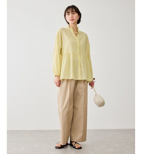 Rope&rsquo;Picnic「お着軽シャツシリーズ フリルカラーシアーペプラムブラウス/接触冷感・通気性」|シャツ・ブラウス|