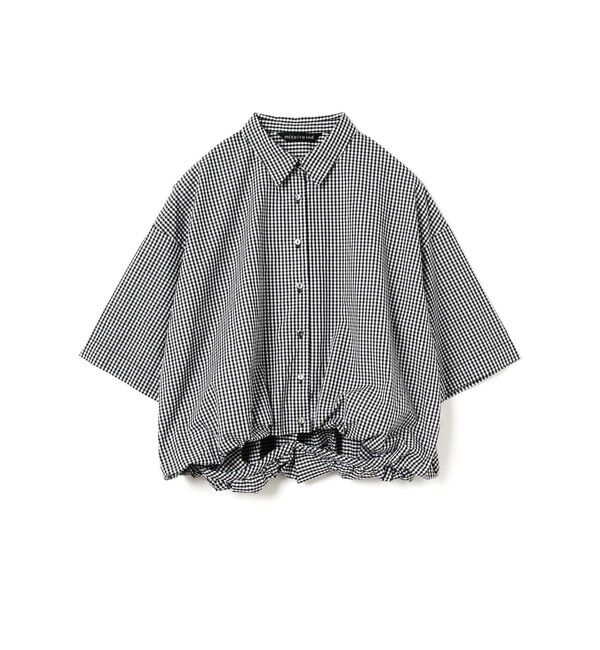 mizuiro ind「mizuiro ind ストライプハーフスリーブバルーンシャツ」|シャツ・ブラウス|ギンガムチェックC