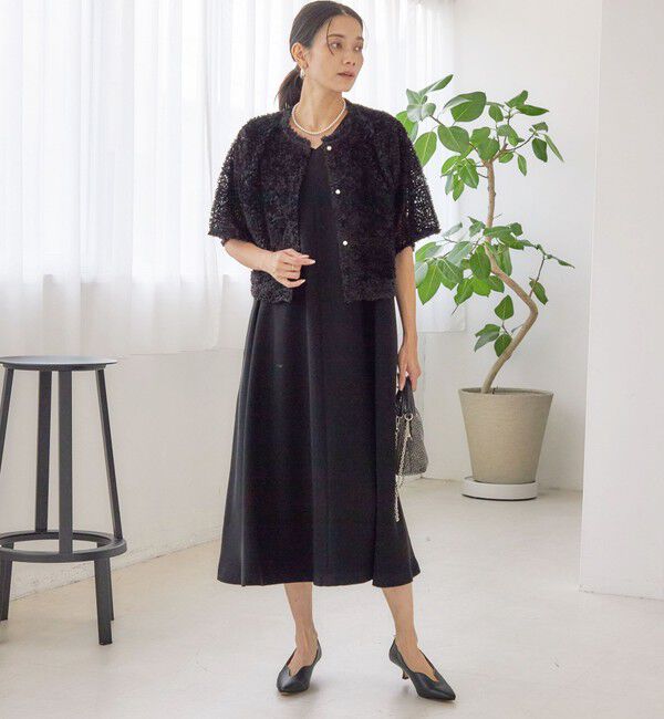 SHIPS for women「little black: リュクス エア ノースリーブ フレア ロング ワンピース（セレモニー対応可）」|ワンピース|