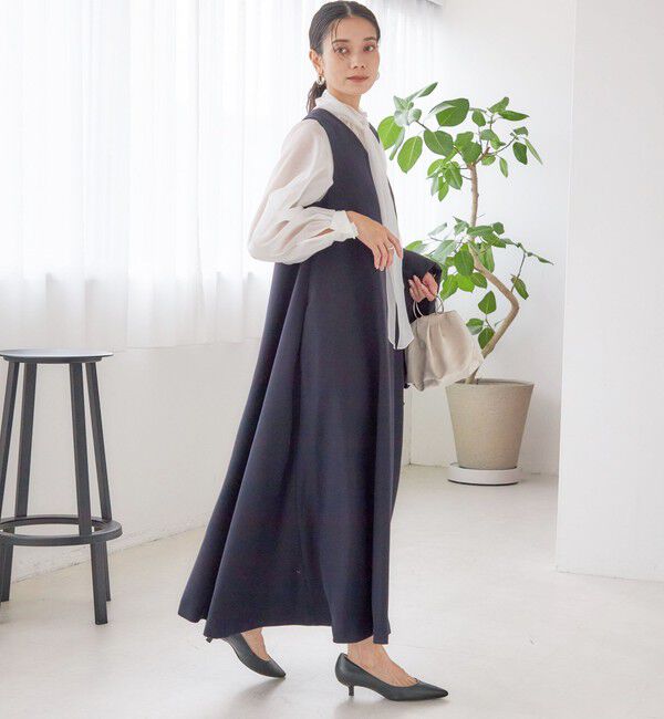 SHIPS for women「little black: リュクス エア ノースリーブ フレア ロング ワンピース（セレモニー対応可）」|ワンピース|