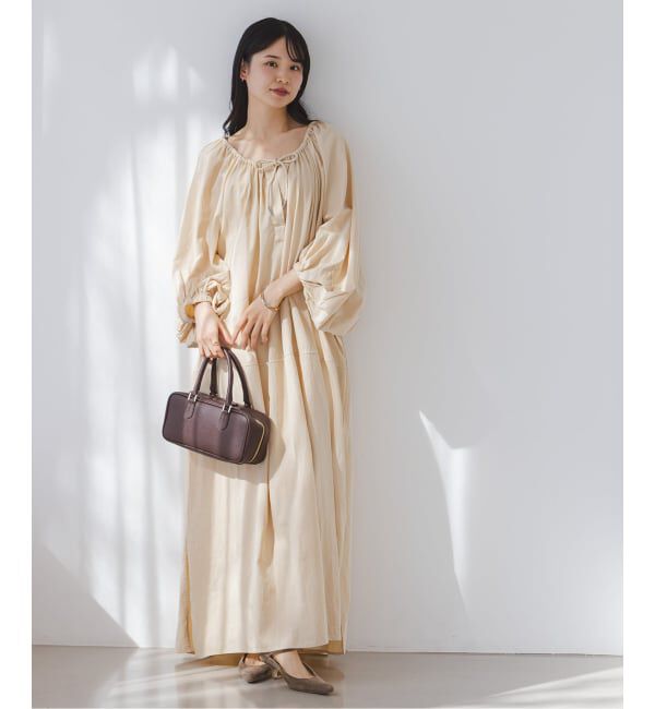 NOBLE「《NOBLE別注》【洗える】venit/ヴェニット コットンシルクバルーンスリーブワンピース」|ワンピース|