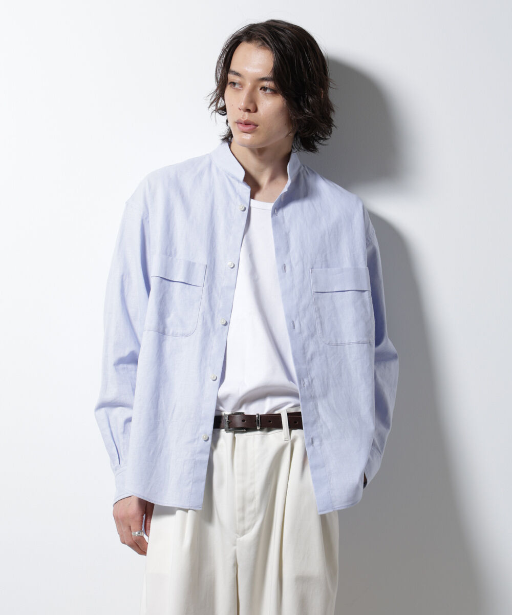 nano･universe「「BELGIUM LINEN FABRICS」リネンコットンスタンドカラーシャツ」|シャツ・ブラウス|
